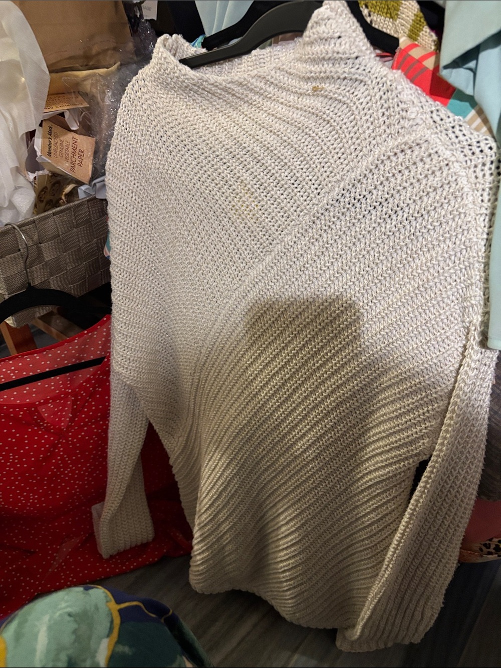 Relaxed Cream Crewneck Knit Sweater, P2P:29, Lx: 20